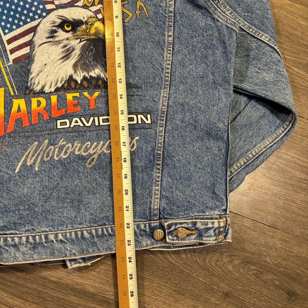 Harley-Davidson Blue Denim Jacket with Eagle & American Flag Graphic - Picture 10 of 10